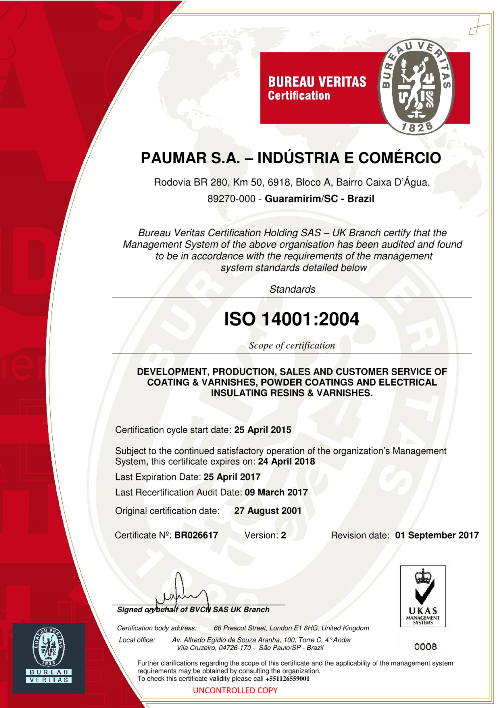 Standard Certificate of Electromotor