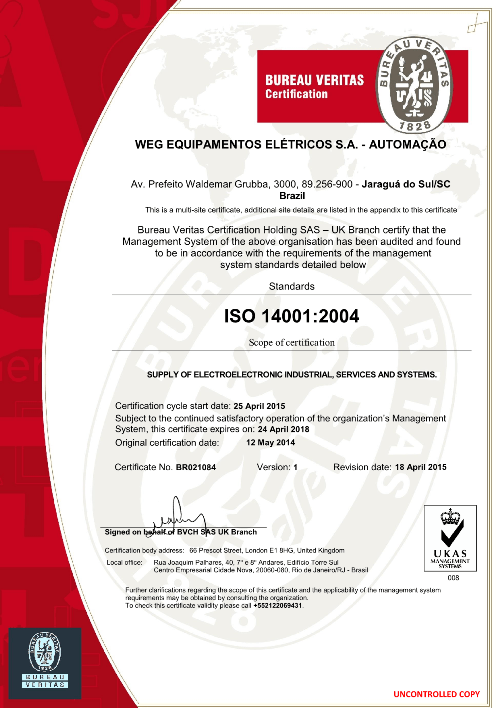 Standard Certificate of Electromotor