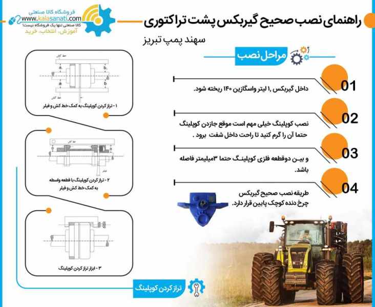 راهنمای نصب گیربکس پشت تراکتوری سهند پمپ تبریز