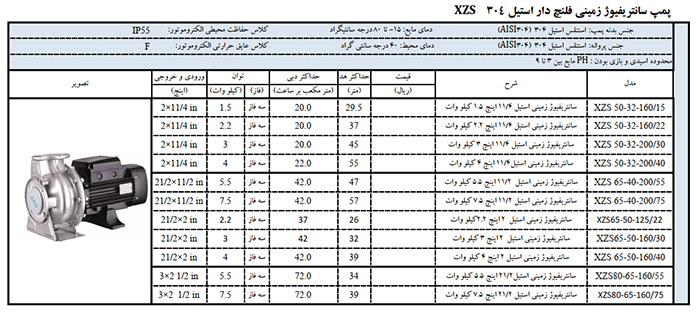 پمپ سانتریفیوژ فلنچ دار استیل 304