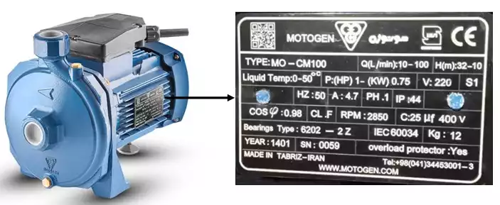 مشخصات پمپ بشقابی موتوژن یک اسب مدل CM100 تکفاز