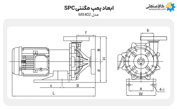 ابعاد پمپ مگنتی مدل mx402