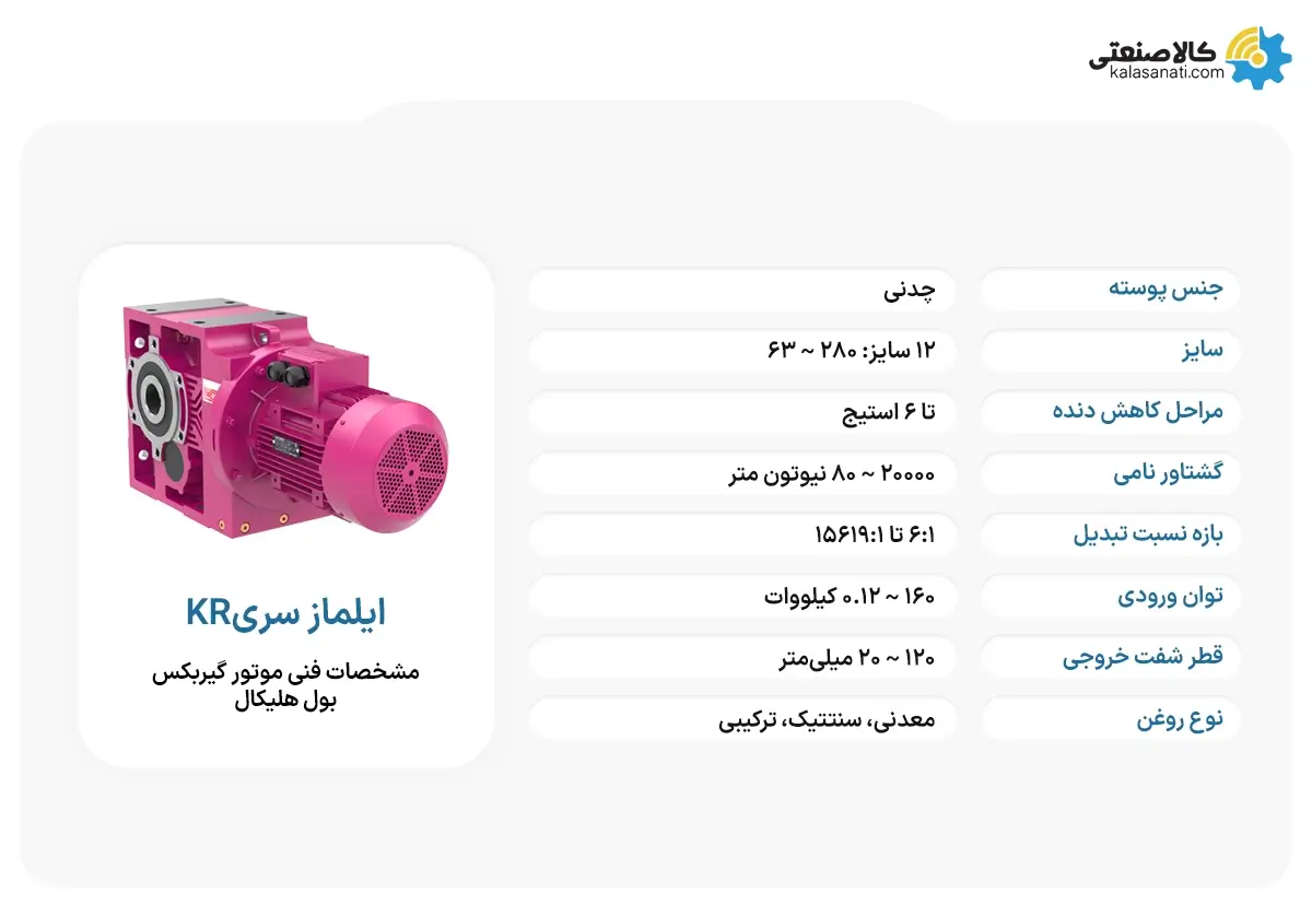 مشخصات فنی الکترو گیربکس بول هلیکال ایلماز سری KR