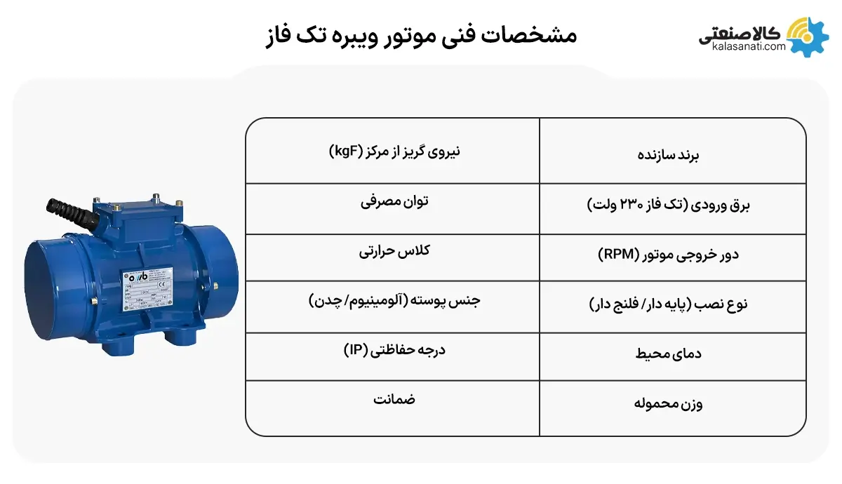 مشخصات فنی موتورویبره تک فاز