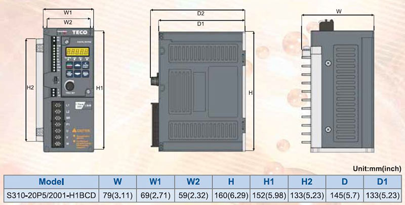 ابعاد اینورتر تکو S310