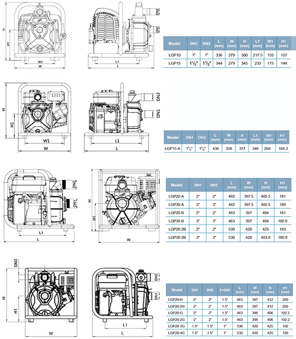 مشخصات فنی و ابعاد موتور پمپ لئو مدل lgp و ldp