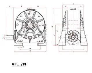 گیربکس شاکرین حلزونی VF نرمال سایز 110 پایه دار نسبت تبدیل 23
