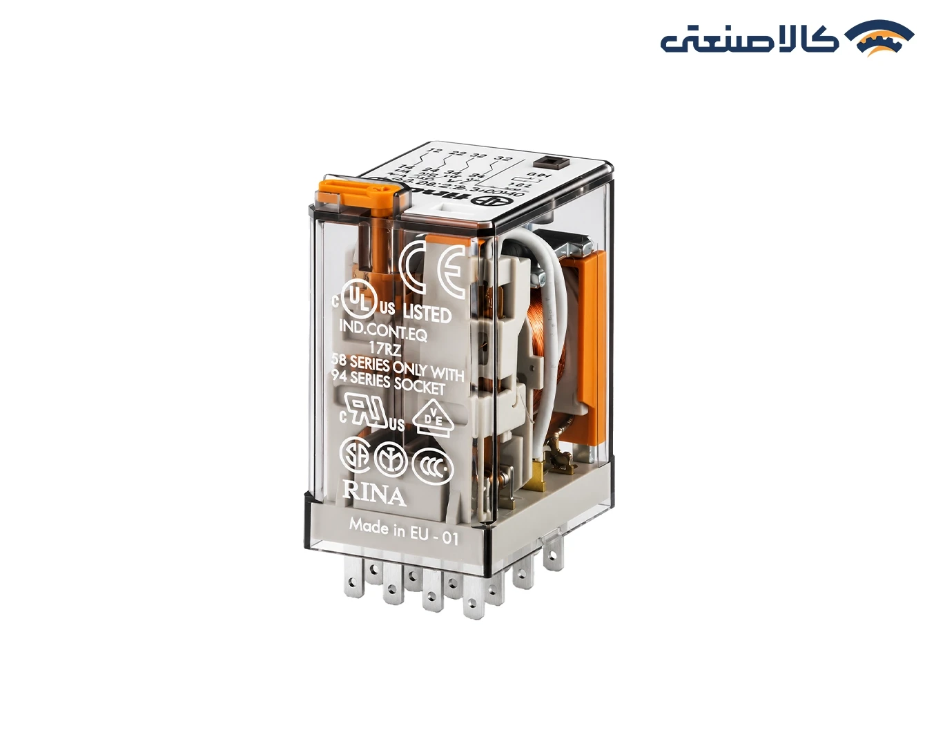 رله شیشه ای finder (فیندر) 7 آمپر 14 پایه (چهار کنتاکت) با بوبین 110VAC سری 5534.8.110